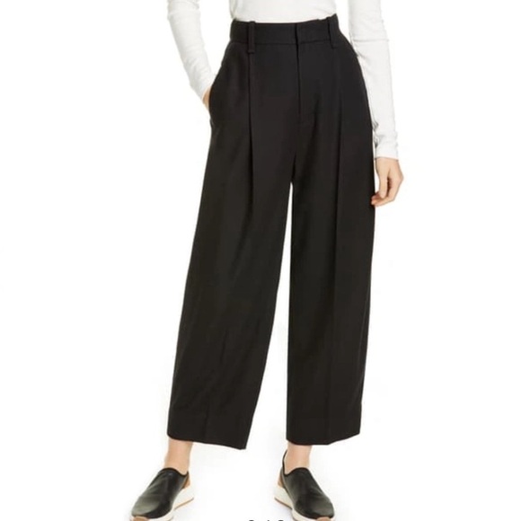 Vince Pleat Front Crop Black Wide Leg Pants - Picture 2 of 16